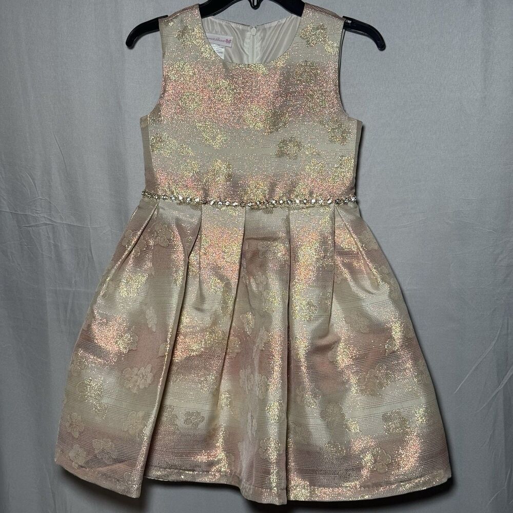 Bonnie Jean Girls Size 8 Metallic Floral Dress Holiday Party Wedding Church